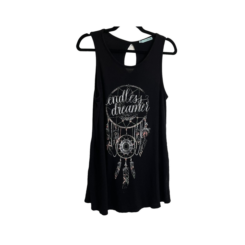 Maurices Dreamer Dream Catcher Black Sleeveless Keyhole Top Shirt Womens Size M